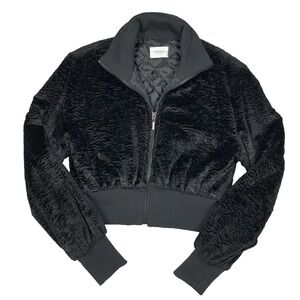 Motivi Jacket Womens S Black Faux Fur Cropped Full Zip Italy Made Chic
